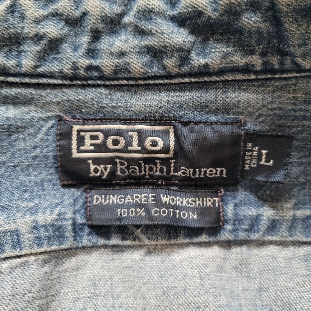 Polo Ralph Lauren 90s Mens Dungaree Workshirt‎ Medium Wash Denim Button Up